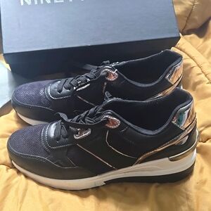 Ninety Union Relax Black Wedge sneakers w bling black silver white sz 10 Sparkle